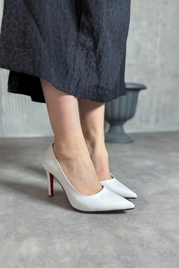 Lera Beyaz Stiletto Kadın Topuklu Ayakkabı
