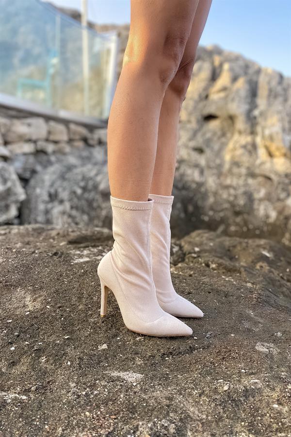 Linna Bej Streç Kadın Topuklu Bot