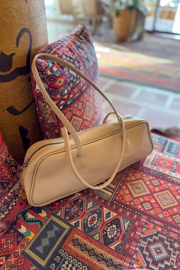 Lor Bej Mat Dikdörtgen Kulplu Çanta