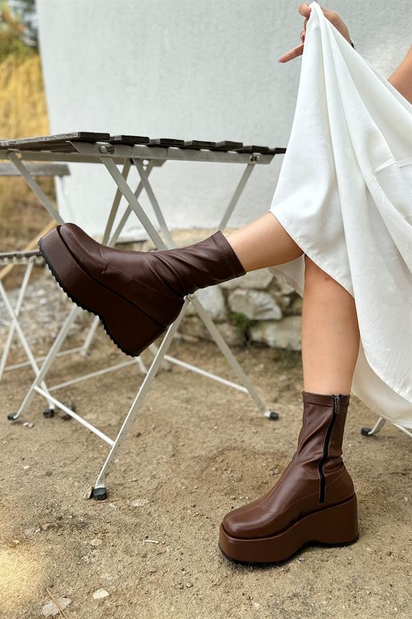 Lucas Acı Kahve Cilt Steç Fermuarlı Kadın Bot