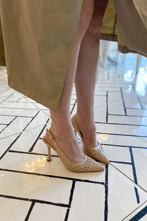 Lucin Bej Rugan File Detaylı Kadın Topuklu Ayakkabı