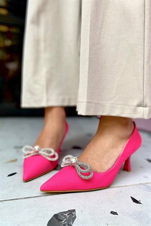 Mandy Fuşya Mat Saten fiyonklu stiletto