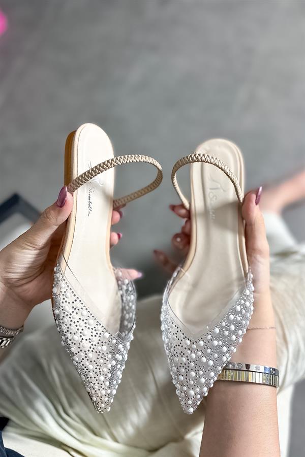 Margo Bej Şeffaf İnci Detaylı Kadın Babet