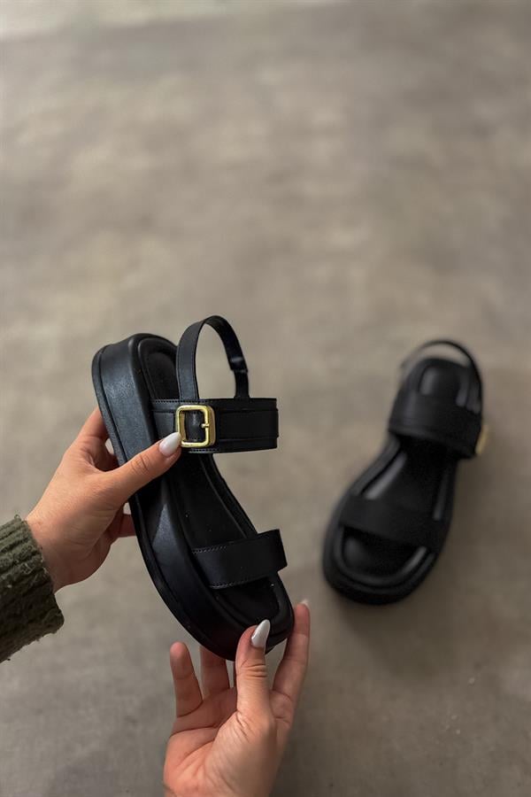 Mayra Siyah Tek Tokalı Kadın Sandalet