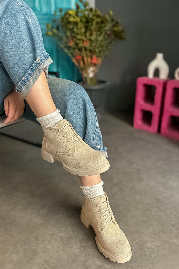 Meando Bej Süet Tasarım Kadın Bot