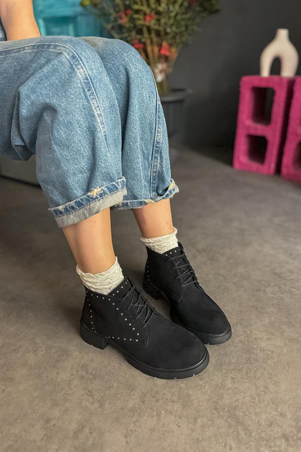 Meando Siyah Süet Tasarım Kadın Bot