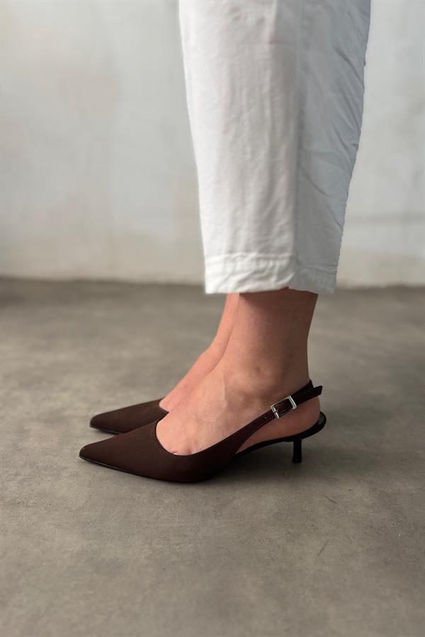 Meanj Acı Kahve Saten Kadın Topuklu Ayakkabı