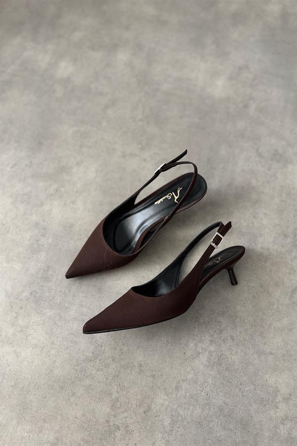 Meanj Acı Kahve Saten Kadın Topuklu Ayakkabı