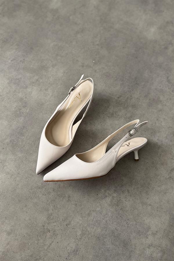 Meanj Bej Saten Kadın Topuklu Ayakkabı