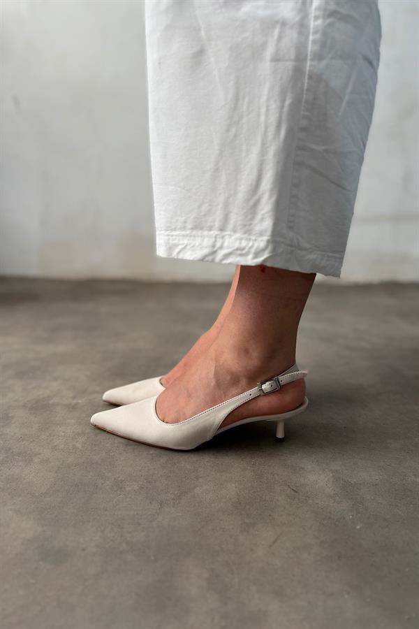 Meanj Bej Saten Kadın Topuklu Ayakkabı