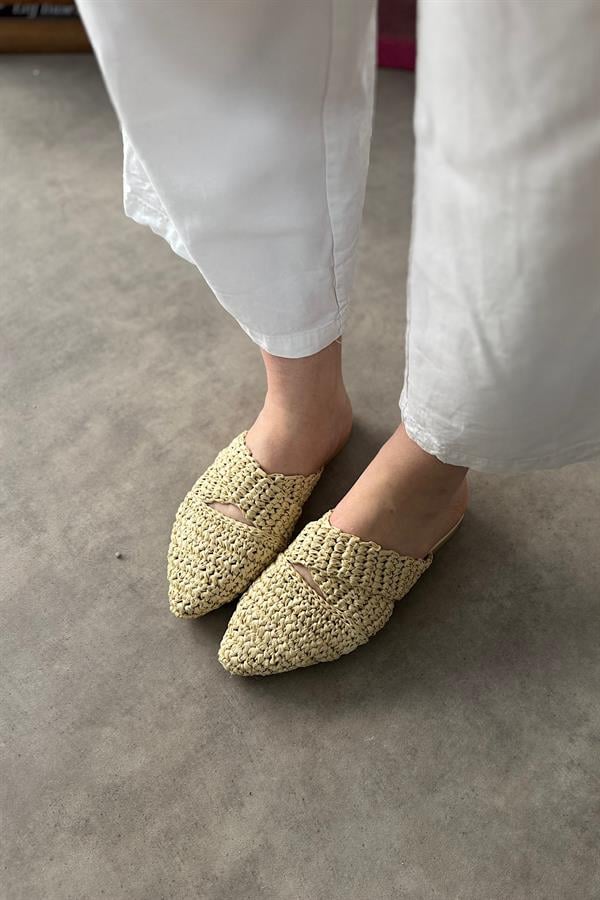 Mens Hasır Örgü Detaylı Kadın Terlik