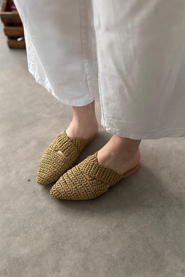 Mens Vizon Örgü Detaylı Kadın Terlik