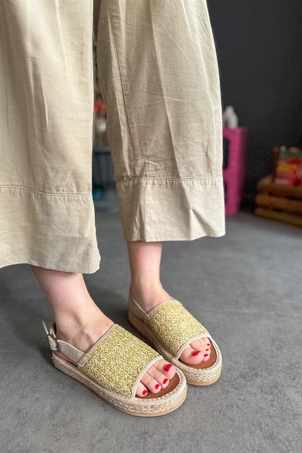 Merin Bej Hasır Biyeli Kadın Sandalet