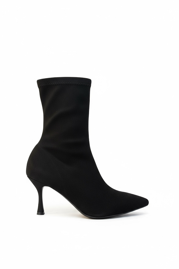 Mesia Siyah Süet Streç Fermuarlı Kadın Topuklu Bot