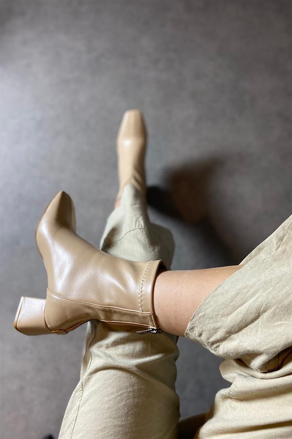 Mink Bej Streç Topuklu Kadın Bot