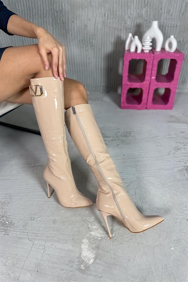 Minorka Bej Rugan Tokalı Kadın Topuklu kadın Çizme