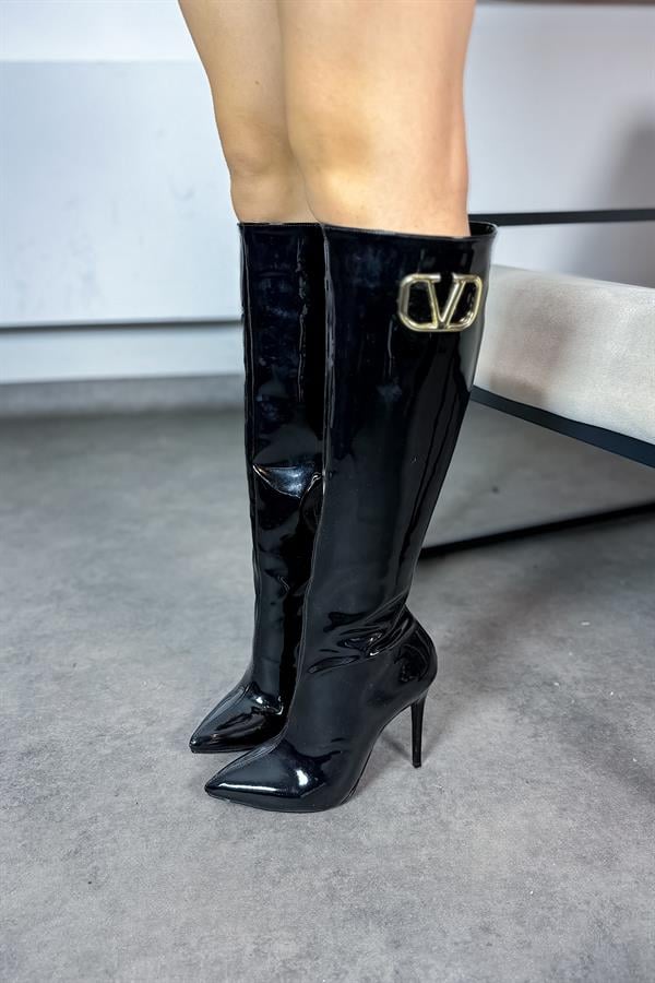 Minorka Siyah Rugan Tokalı Kadın Topuklu kadın Çizme