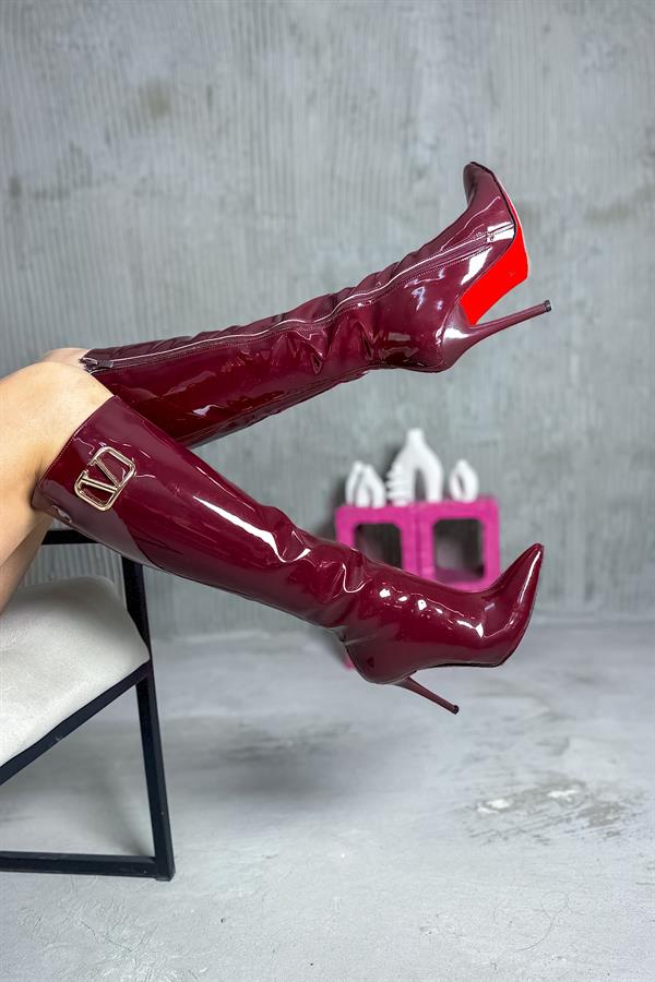 Minorka Vişne Çürüğü Rugan Tokalı Kadın Topuklu kadın Çizme