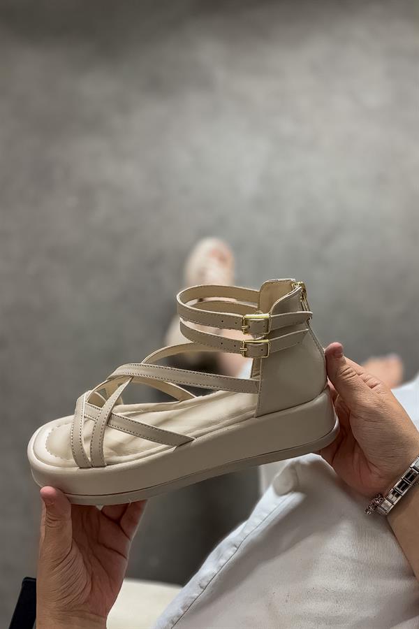 Noor Bej Biye Kafes Detaylı Kadın Sandalet