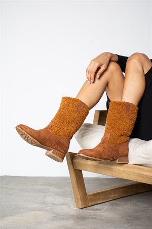 Pisa Taba Süet Kürklü Kadın Bot