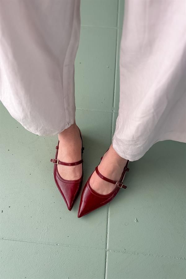 Plen Bordo Cilt Biye Detaylı Kadın Babet