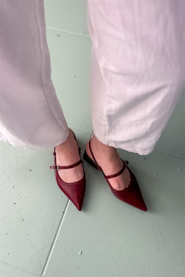 Plen Bordo Cilt Biye Detaylı Kadın Babet