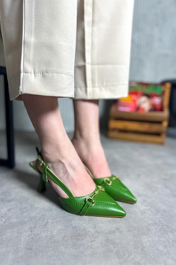 Prin Yeşil Tokalı Kadın Topuklu Ayakkabı