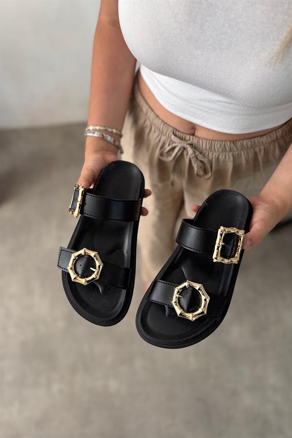 Rema Siyah Gold Toka Detaylı Kadın Terlik