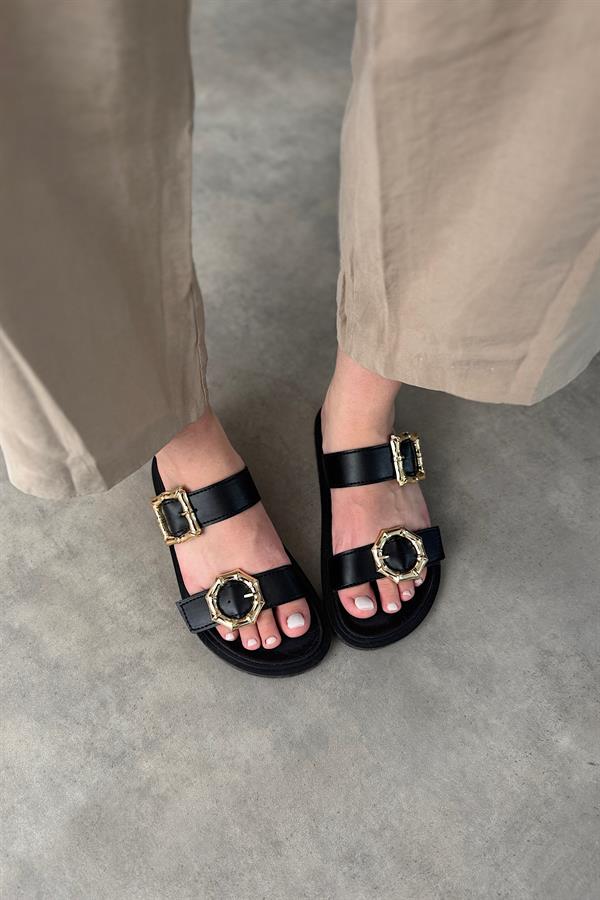 Rema Siyah Gold Toka Detaylı Kadın Terlik