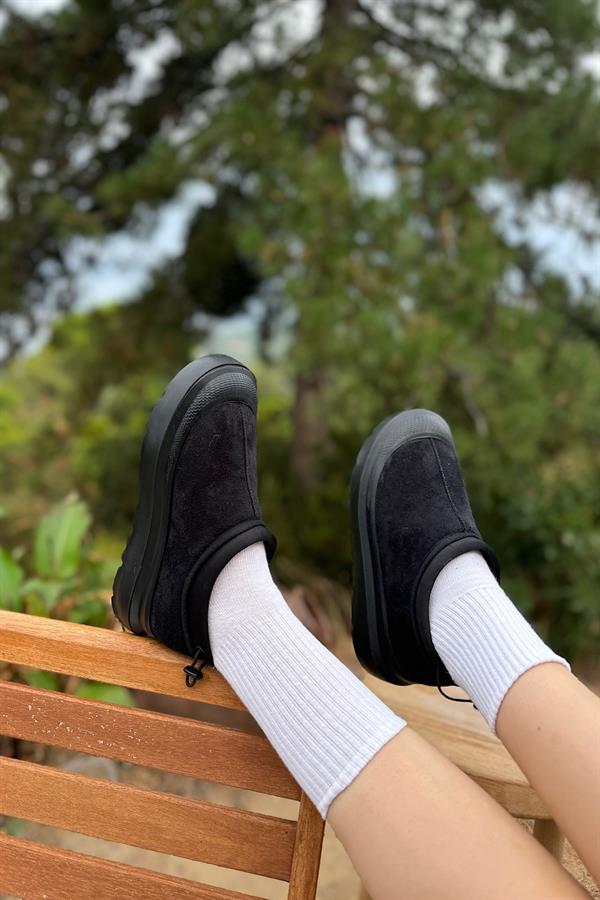 Riga Siyah Süet İçi Kürk Detaylı Kadın Bot