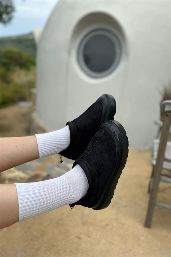 Riga Siyah Süet İçi Kürk Detaylı Kadın Bot