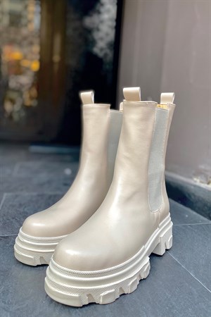 Romalda Bej Cilt  Lastikli Kadın Bot