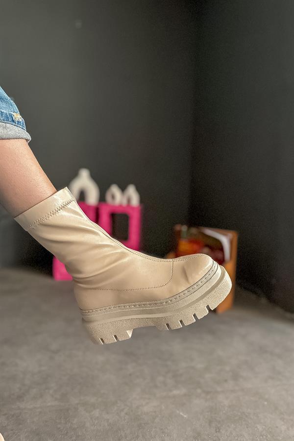 Sain Bej Cilt Steç Fermuarlı Kadın Bot