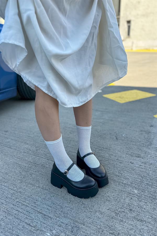 Scarlett Siyah Cilt Yüksek Tabanlı Kadın Loafer