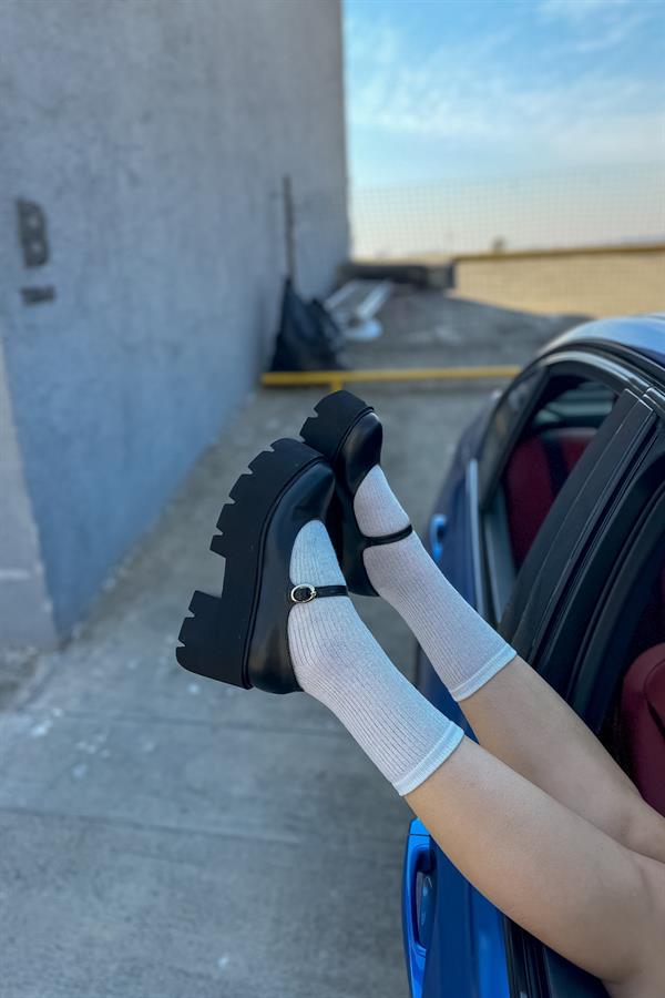 Scarlett Siyah Cilt Yüksek Tabanlı Kadın Loafer