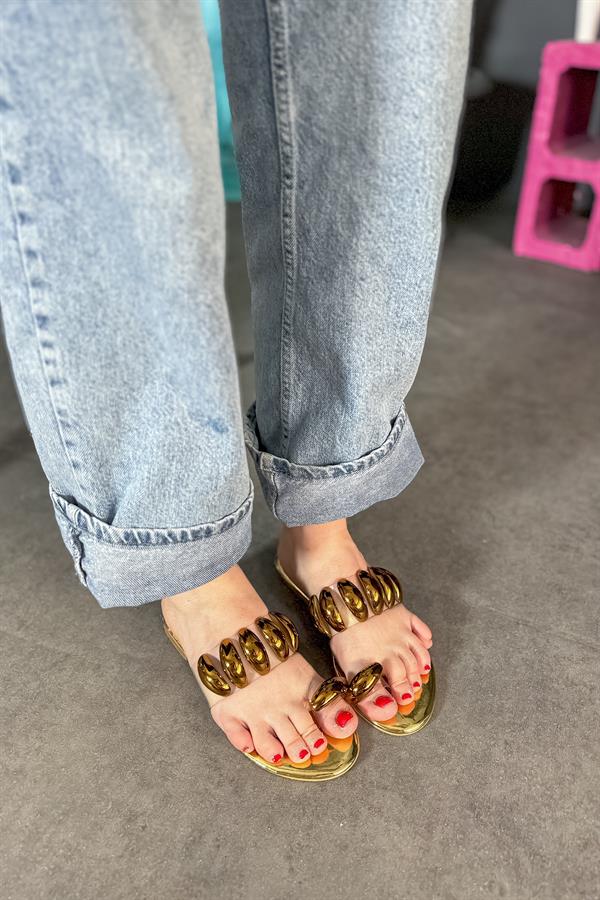 Seny Gold Tek Taş Biye Toka Detaylı Kadın Terlik