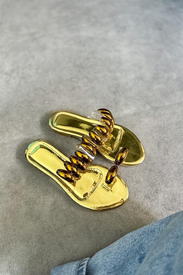 Seny Gold Tek Taş Biye Toka Detaylı Kadın Terlik