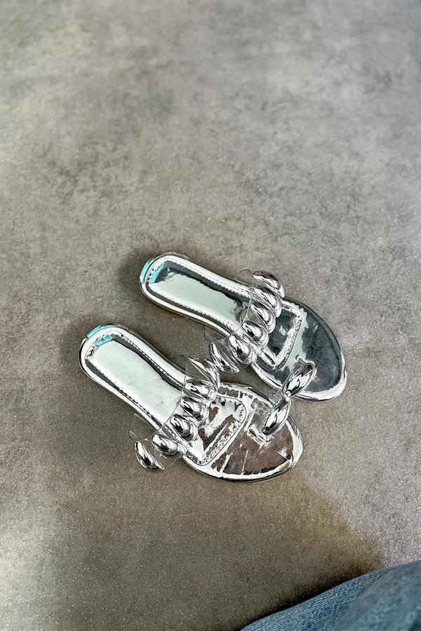 Seny Gümüş Tek Taş Biye Toka Detaylı Kadın Terlik