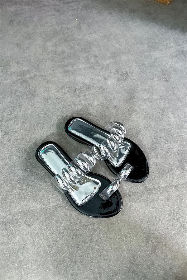 Seny Platin Tek Taş Biye Toka Detaylı Kadın Terlik