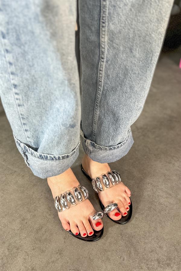 Seny Platin Tek Taş Biye Toka Detaylı Kadın Terlik