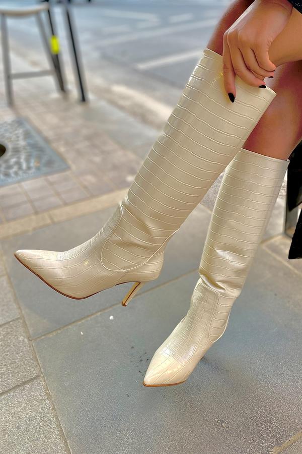 Seul Bej Kadın Topuklu Çizme