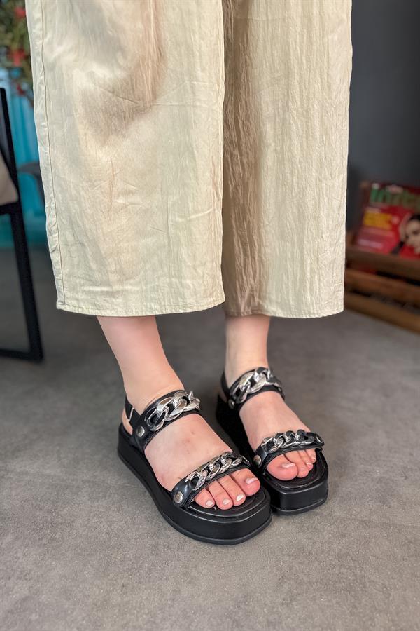 Slay Siyah Tak Çıkar Değişim Gümüş Tokalı Kadın Sandalet