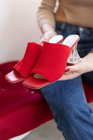 Tori Kırmızı Kadın Triko Topuklu Ayakkabı