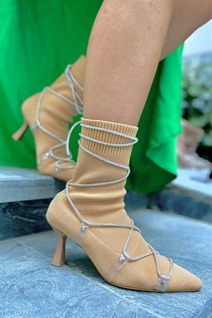 Vico Nude Triko Taşlı Kadın Topuklu Bot