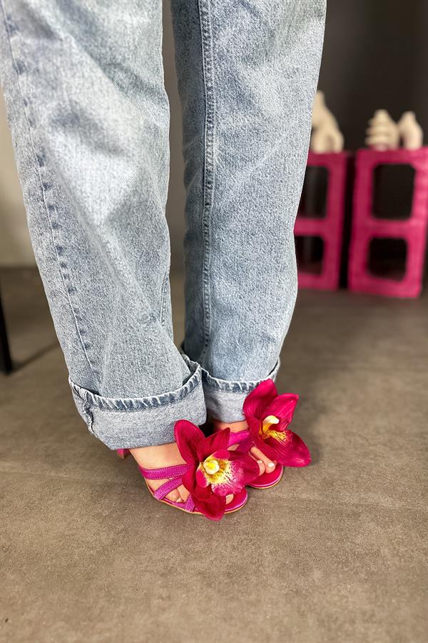 Wix Fuşya Çiçek Detaylı Kadın Topuklu Ayakkabı