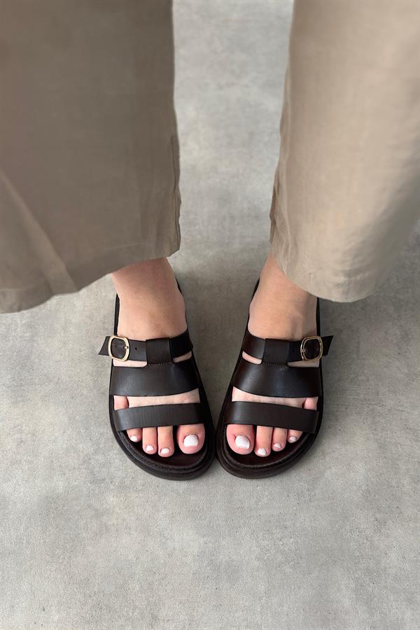 Zena Acı Kahve Kafes Detaylı Kadın Sandalet