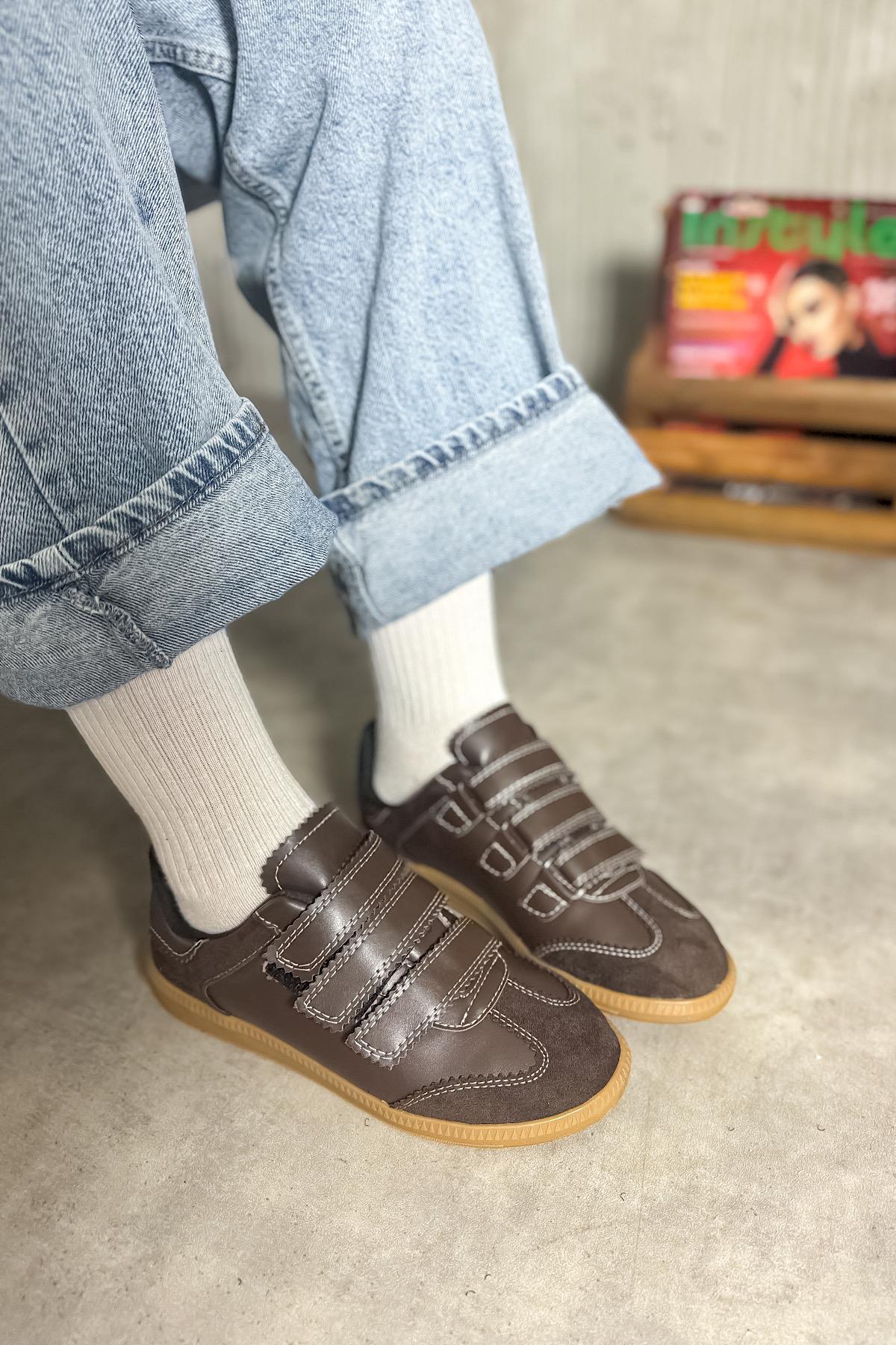 Cırry Acı Kahve Cilt Süet Detaylı Cırtlı Kadın Sneakers