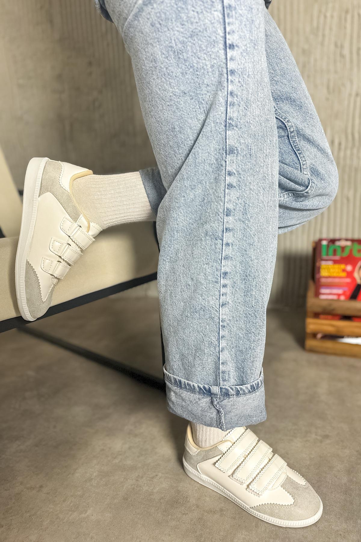 Cırry Beyaz Cilt Süet Detaylı Cırtlı Kadın Sneakers