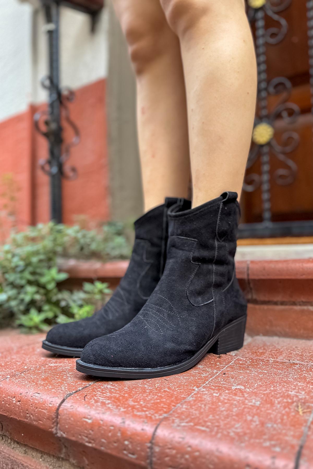 Danya Siyah Süet Dallas Kadın Topuklu Bot