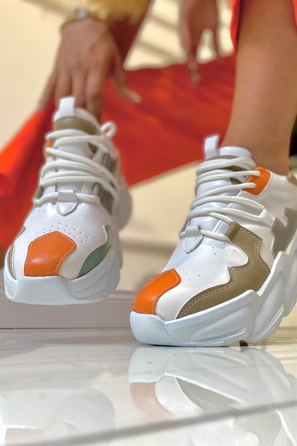 Gillian Turuncu Bağcıklı Kadın Sneakers